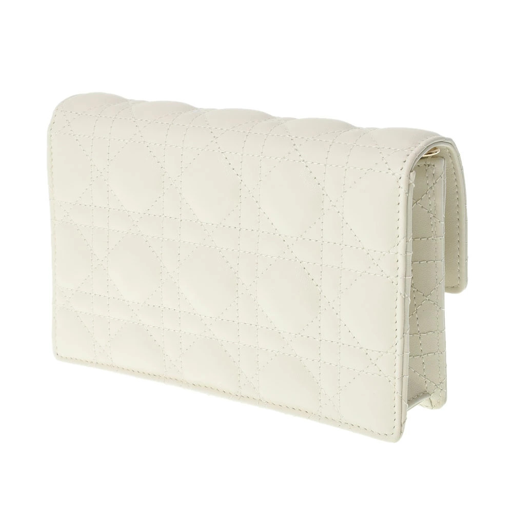 Dior CHRISTIAN Lambskin Chain Lady  Clutch Shoulder Bag White